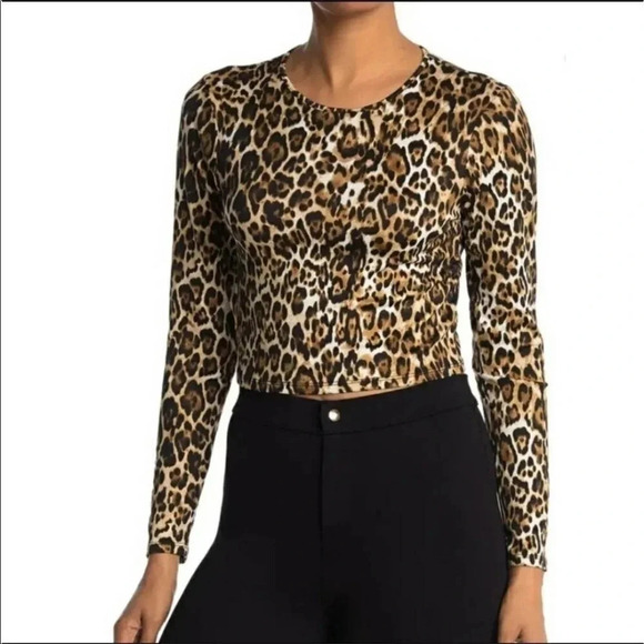 NWT Wayf Crop Leopard Print Long Sleeve Top S - Picture 1 of 6